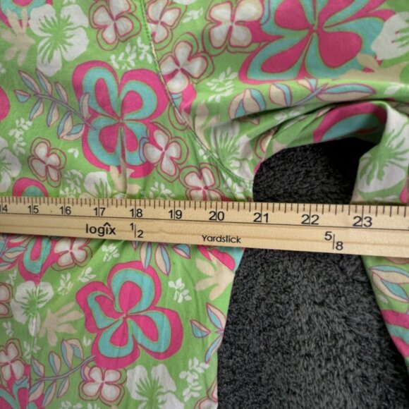 Duck Head Medium Women Button Up Floral Shirt Green Pink 1/2 Sleeve Stretch - Picture 5 of 14